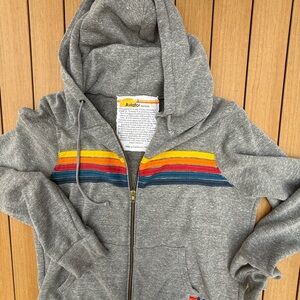 Aviator Nation Gray Hoodie with Rainbow Stripes. Size Large.